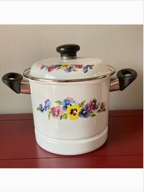 GMI Gourmet Craft Mini Lidded Pot with Insert, Porcelain Enamel-on-Steel, Flower